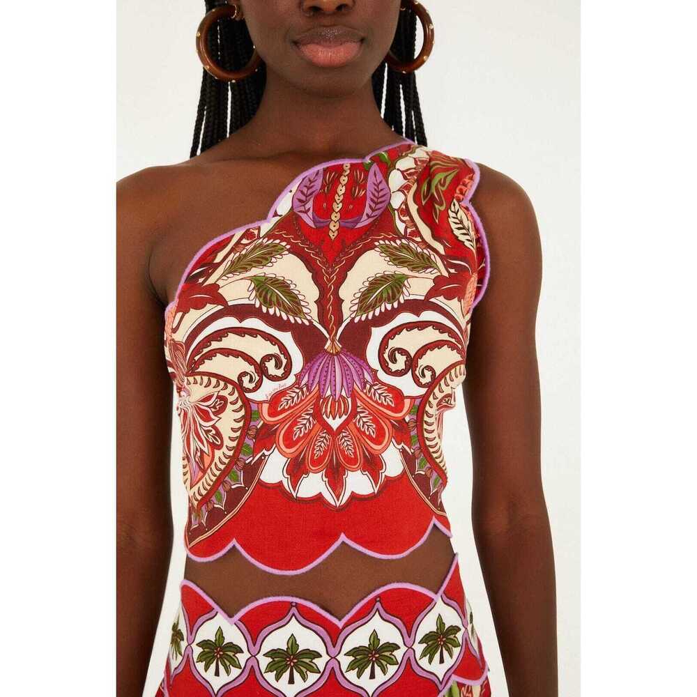 Red Odara Scallops One-Shoulder Top